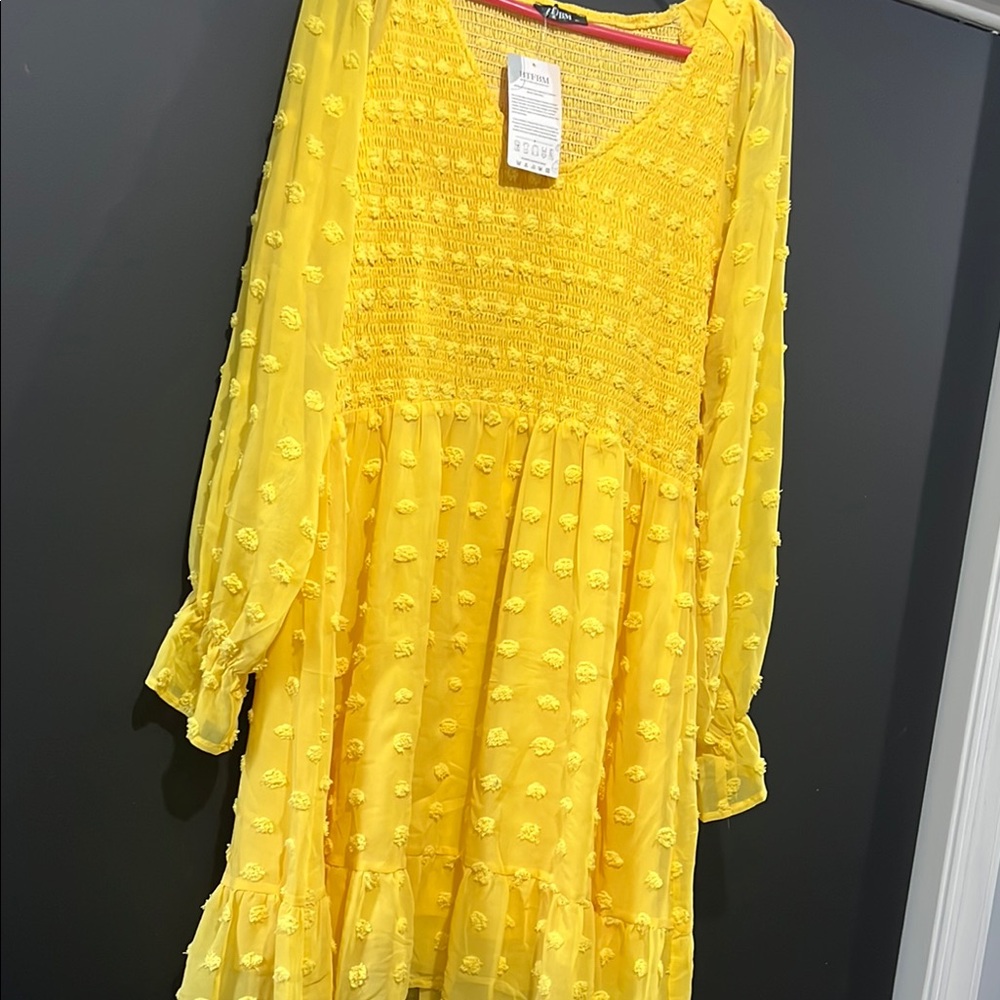 Amazon Yellow Tiered Ruffled Sundress with Bishop Sleeves